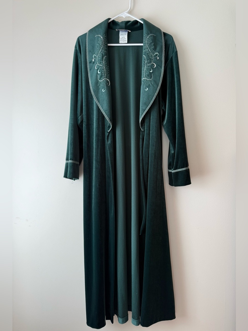 Vintage Amanda Stewart Long Velvet Embroidered Robe - Deep Green